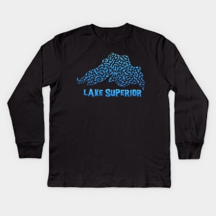 Lake Superior Outline Maze & Labyrinth Kids Long Sleeve T-Shirt